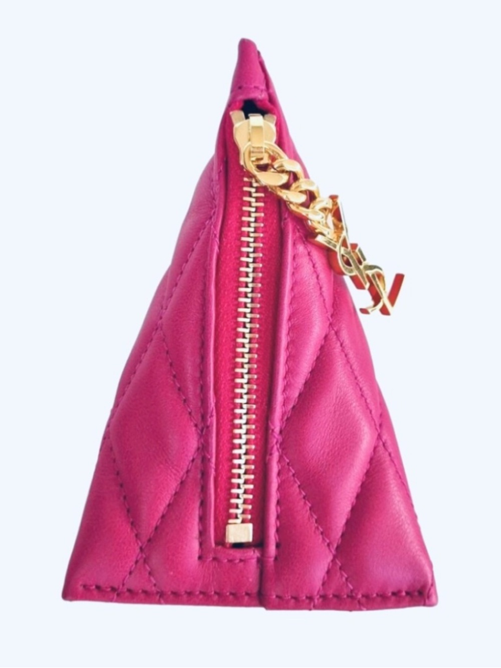 Saint Laurent Fuchsia Quilted Leather Mini Key Pouch with Gold Hardware - Picture 3 of 15